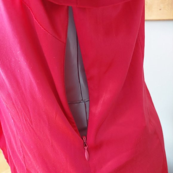 BCBGMAXAZRIA Women ruffle V-neck blouse short sleeve fuchsia side zipper small - Picture 6 of 12